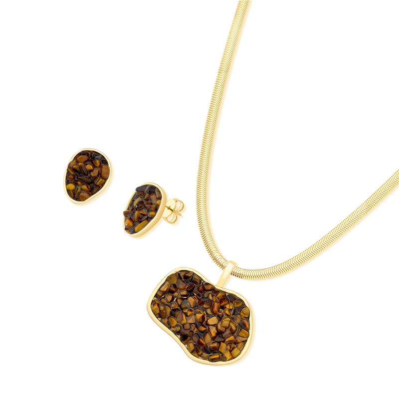 Conjunto Brilhato Pedras Naturais Brasileiras — Folheado a Ouro