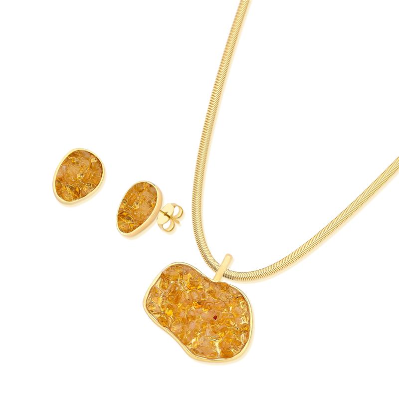 Conjunto Brilhato Pedras Naturais Brasileiras — Folheado a Ouro