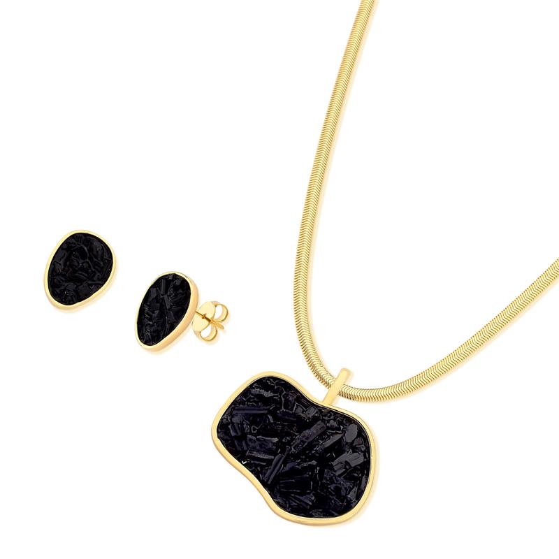 Conjunto Brilhato Pedras Naturais Brasileiras — Folheado a Ouro