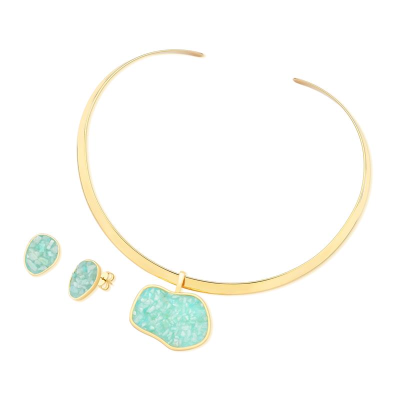 Conjunto Brilhato Pedras Naturais Brasileiras — Folheado a Ouro