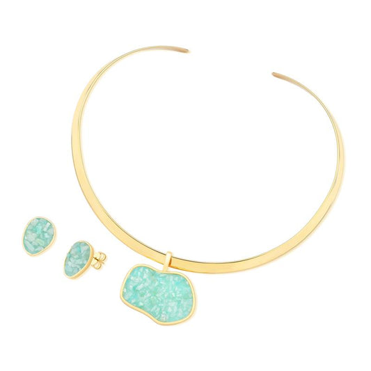 Conjunto Brilhato Pedras Naturais Brasileiras — Folheado a Ouro