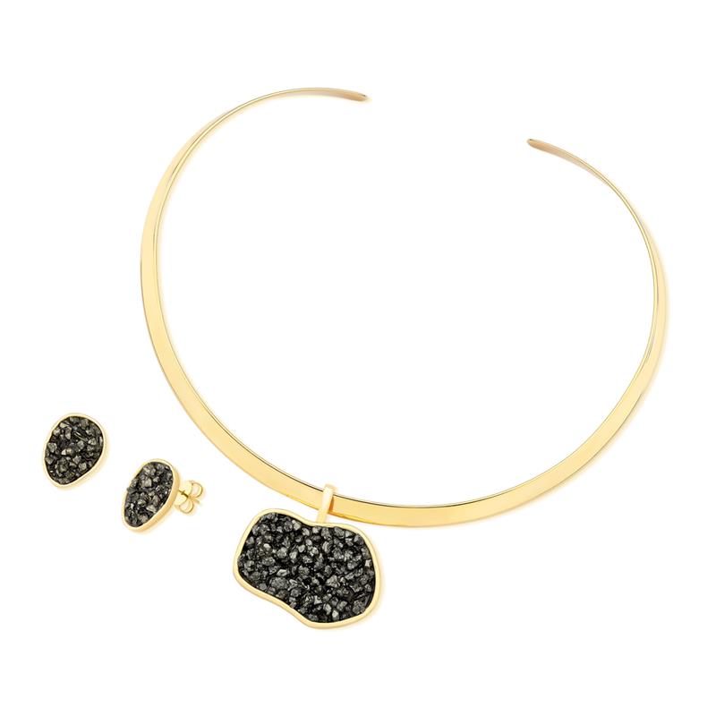 Conjunto Brilhato Pedras Naturais Brasileiras — Folheado a Ouro