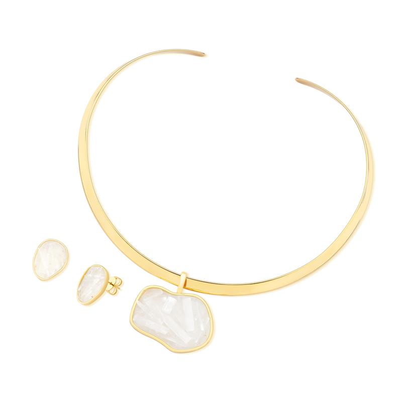 Conjunto Brilhato Pedras Naturais Brasileiras — Folheado a Ouro