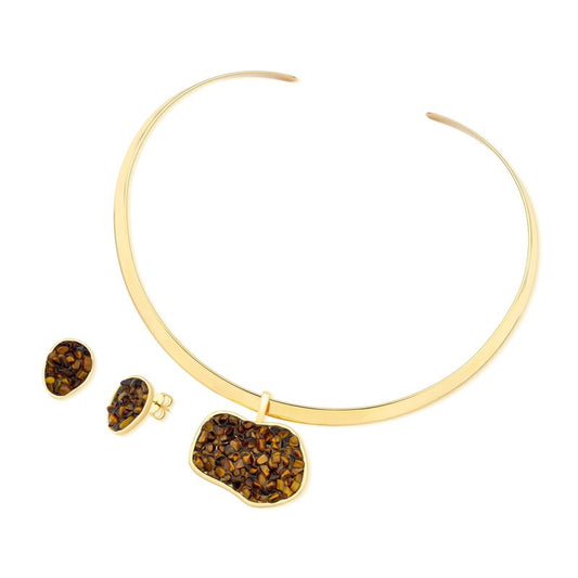 Conjunto Brilhato Pedras Naturais Brasileiras — Folheado a Ouro
