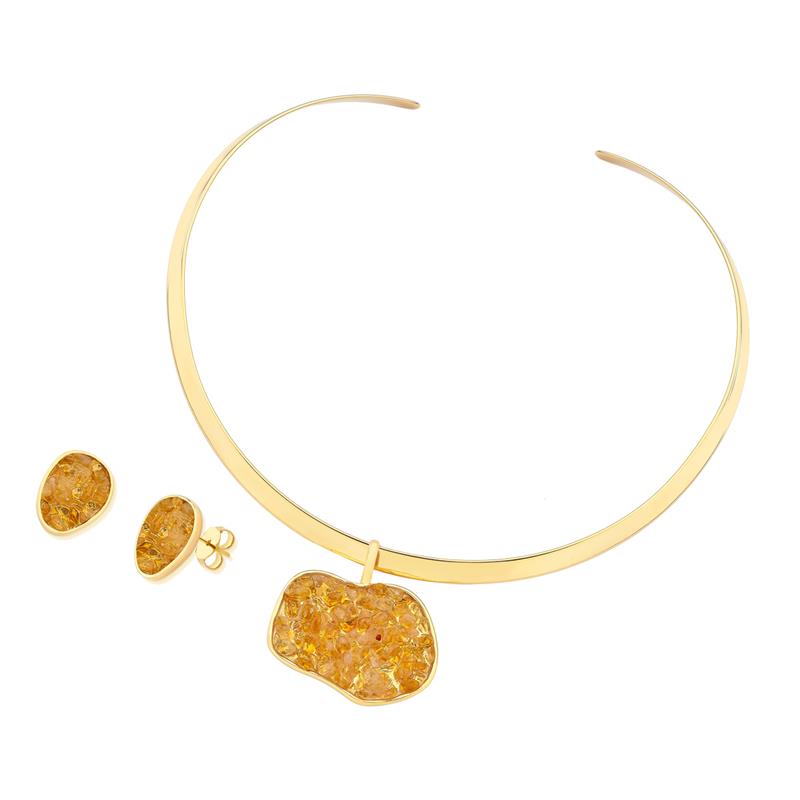 Conjunto Brilhato Pedras Naturais Brasileiras — Folheado a Ouro