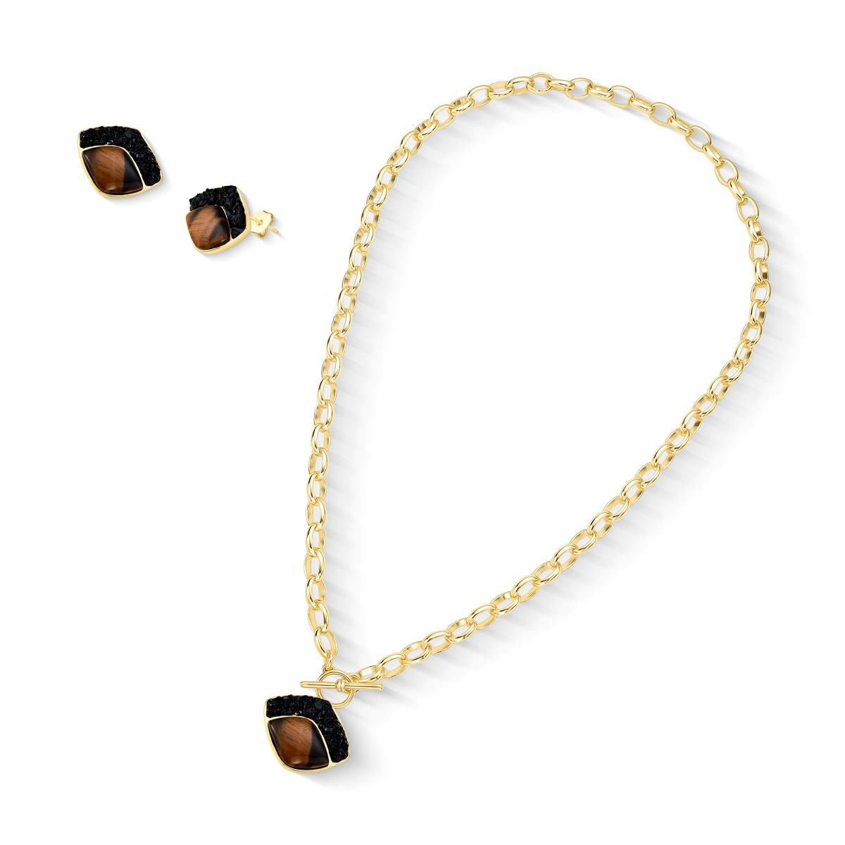 Conjunto Brilhato Pedras Naturais Brasileiras — Folheado a Ouro