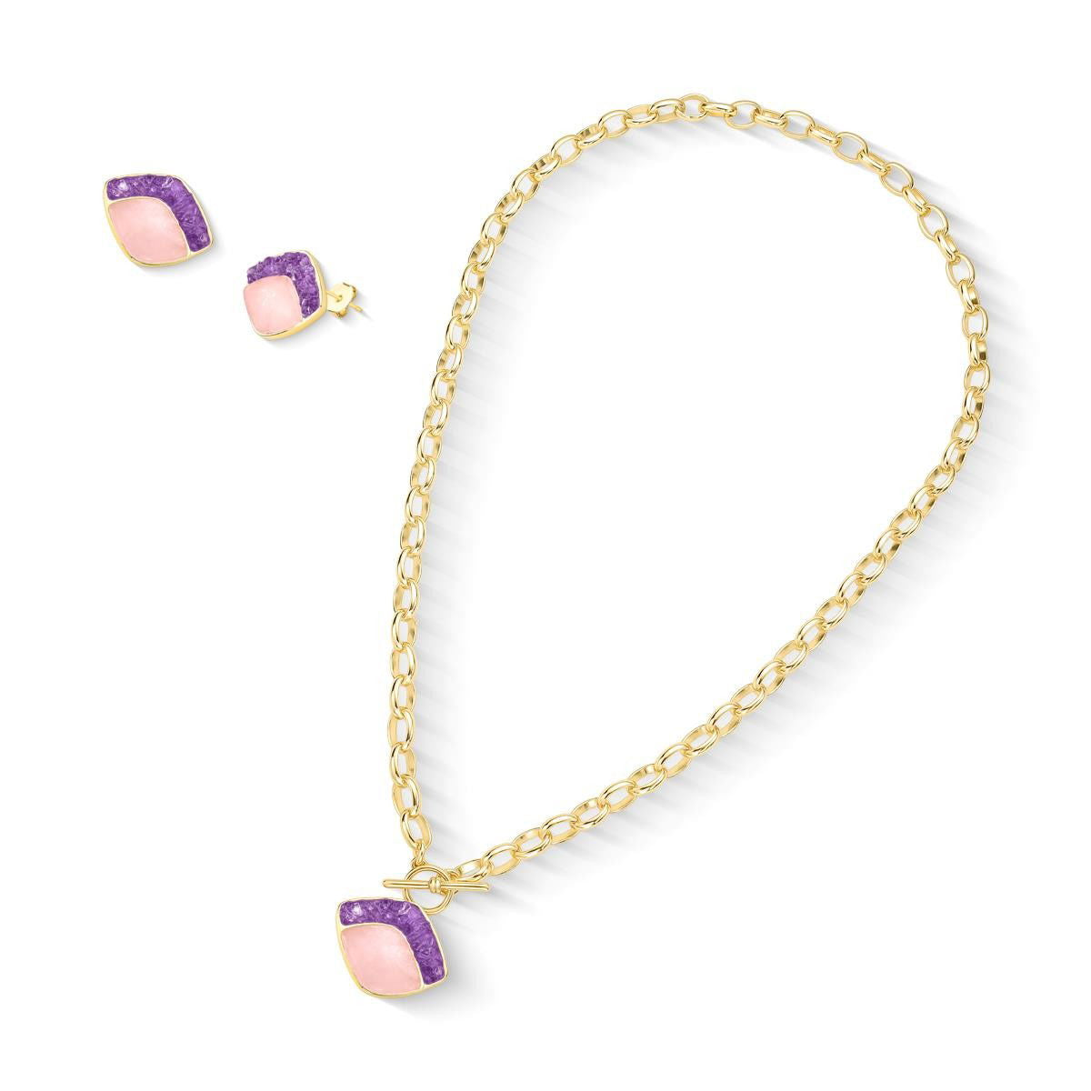 Conjunto Brilhato Pedras Naturais Brasileiras — Folheado a Ouro