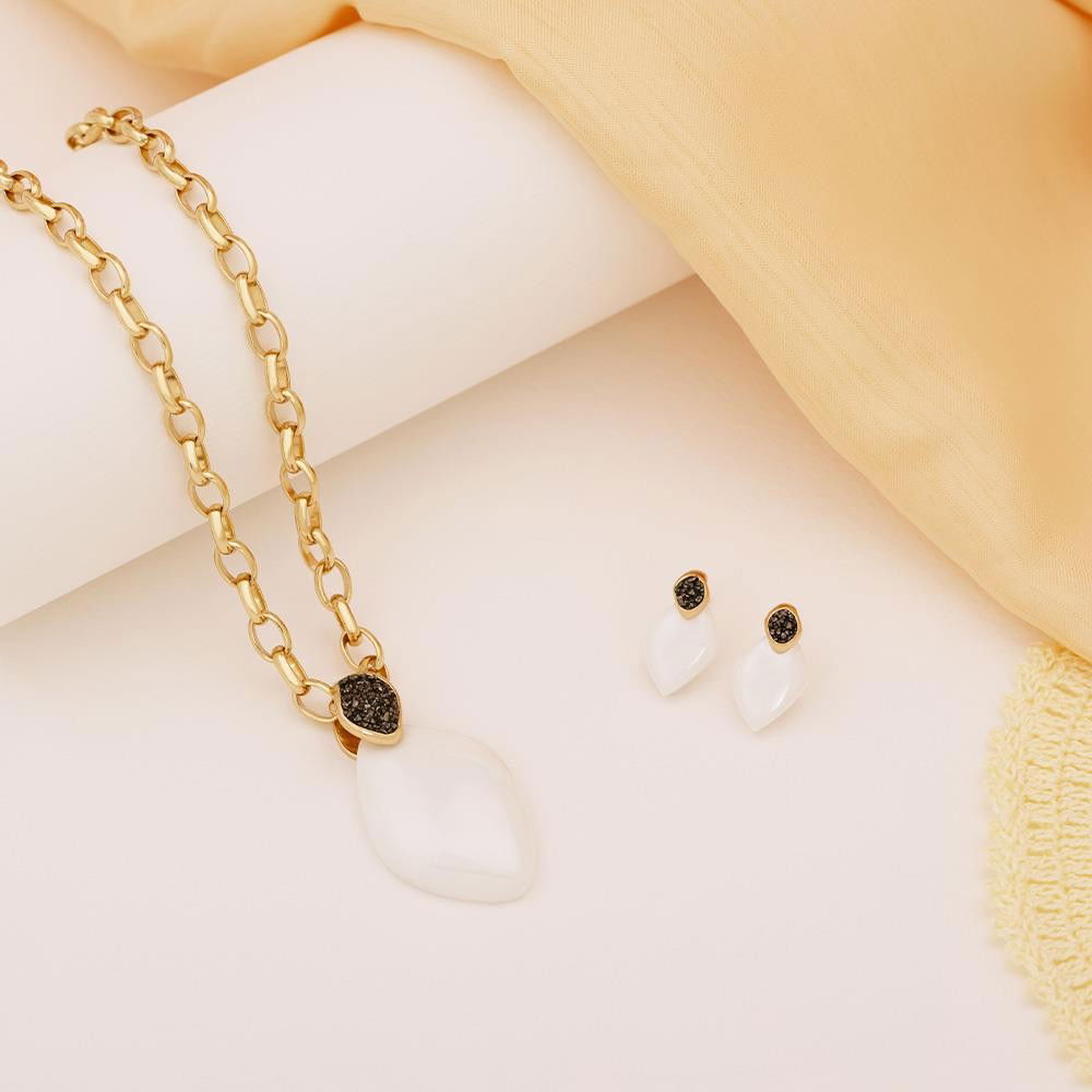 Conjunto Brilhato Pedras Naturais Brasileiras — Folheado a Ouro