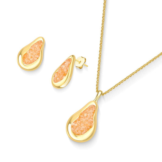 Conjunto Possebon Folheado a Ouro - Pedra Natural