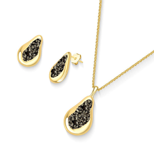 Conjunto Possebon Folheado a Ouro - Pedra Natural