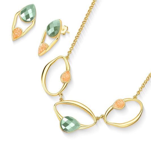 Conjunto Brilhato Pedras Naturais Brasileiras — Folheado a Ouro