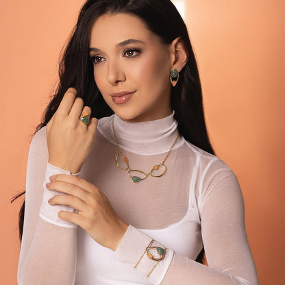 Conjunto Brilhato Pedras Naturais Brasileiras — Folheado a Ouro
