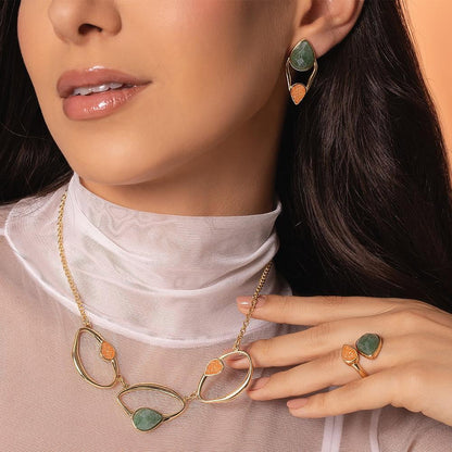 Conjunto Brilhato Pedras Naturais Brasileiras — Folheado a Ouro