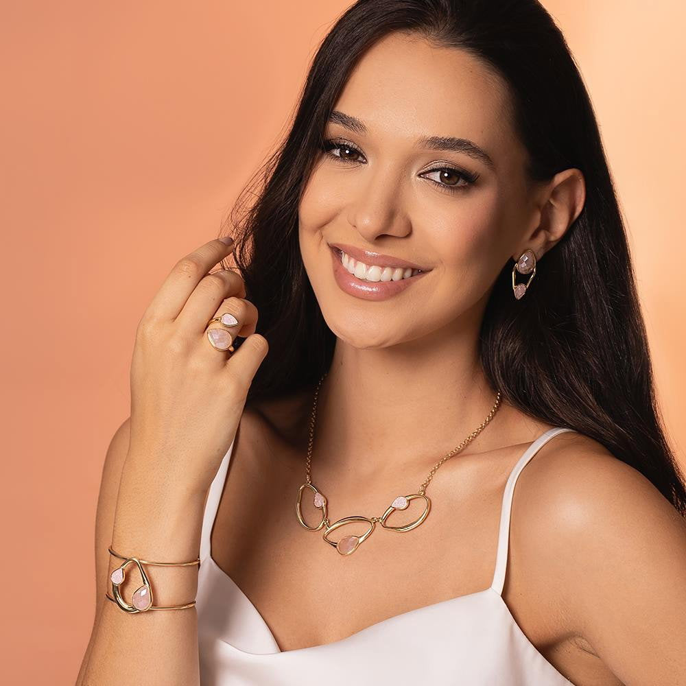 Conjunto Brilhato Pedras Naturais Brasileiras — Folheado a Ouro