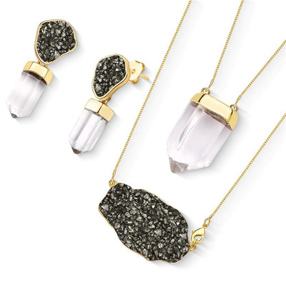 Conjunto Brilhato Pedras Naturais Brasileiras — Folheado a Ouro