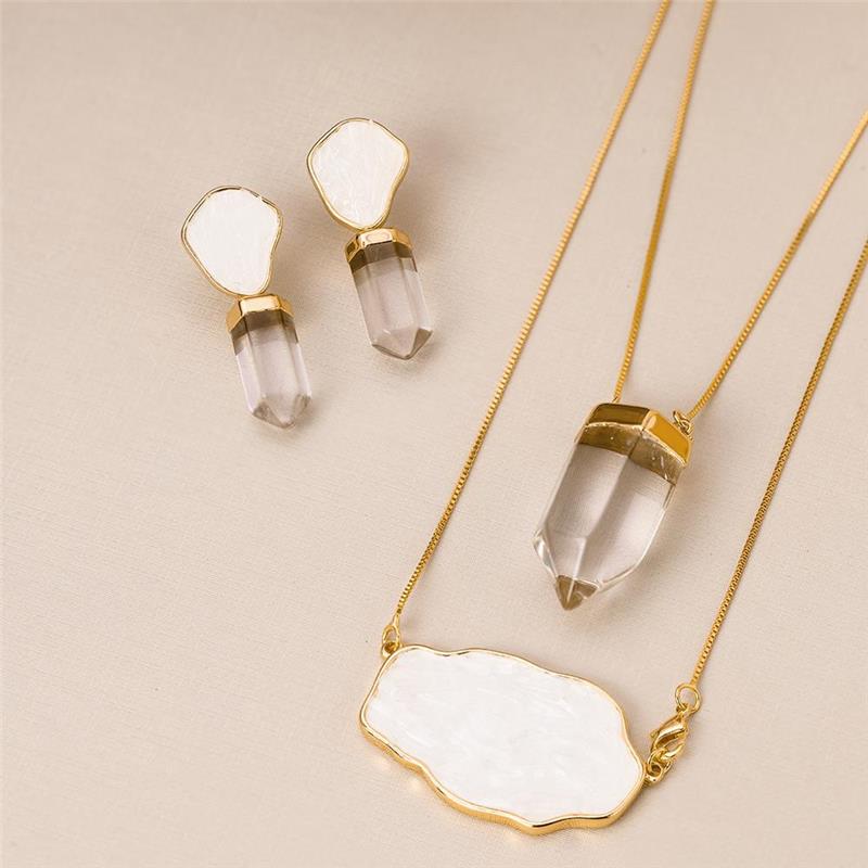 Conjunto Brilhato Pedras Naturais Brasileiras — Folheado a Ouro