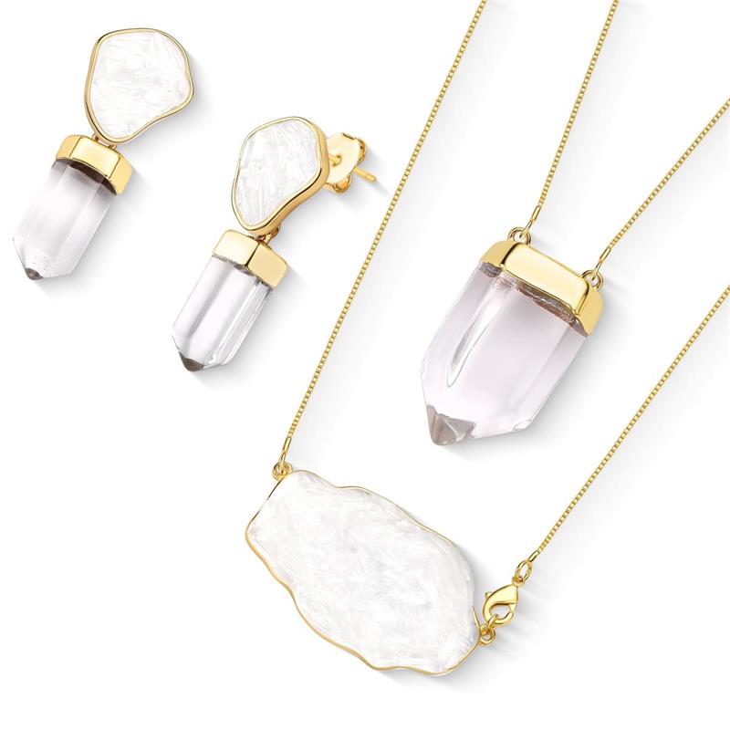 Conjunto Brilhato Pedras Naturais Brasileiras — Folheado a Ouro