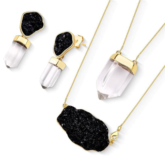 Conjunto Brilhato Pedras Naturais Brasileiras — Folheado a Ouro