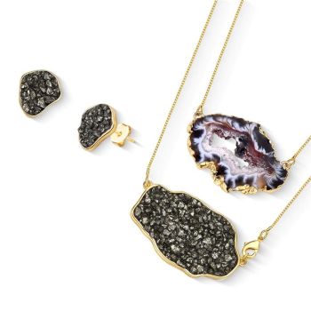 Conjunto Brilhato Pedras Naturais Brasileiras — Folheado a Ouro