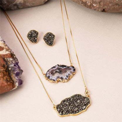 Conjunto Brilhato Pedras Naturais Brasileiras — Folheado a Ouro