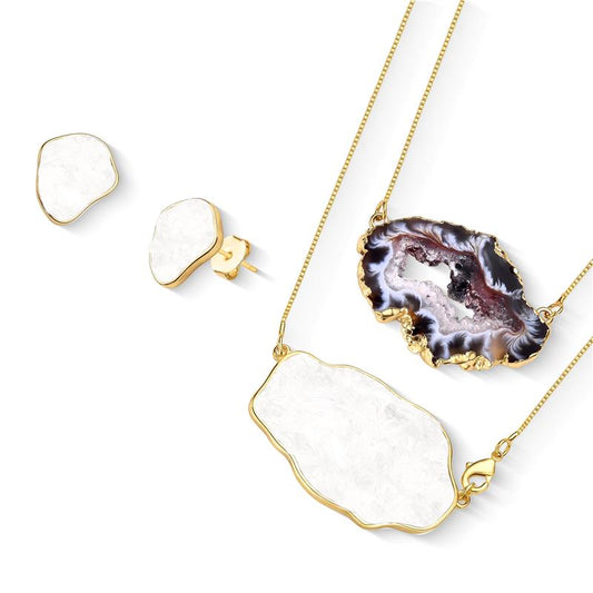 Conjunto Brilhato Pedras Naturais Brasileiras — Folheado a Ouro