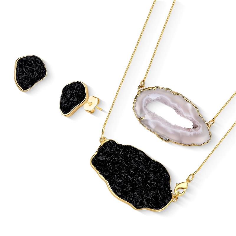Conjunto Brilhato Pedras Naturais Brasileiras — Folheado a Ouro
