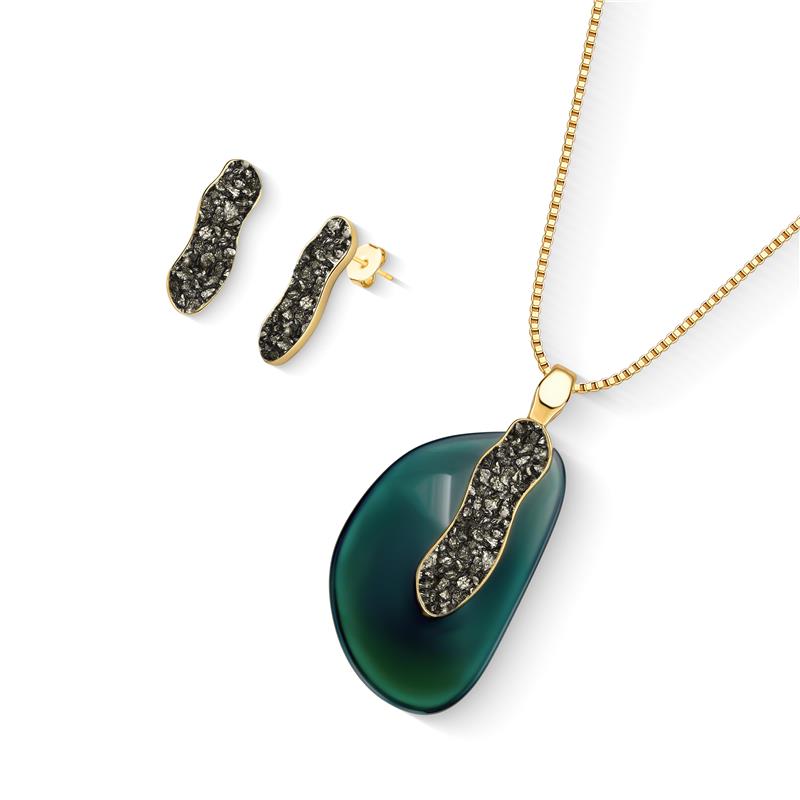 Conjunto Brilhato Pedras Naturais Brasileiras — Folheado a Ouro