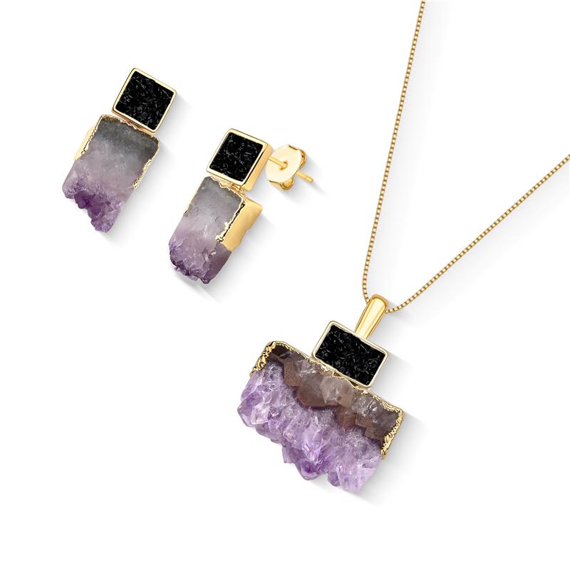 Conjunto Brilhato Pedras Naturais Brasileiras — Folheado a Ouro