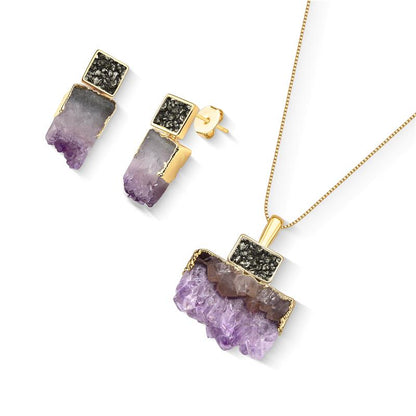Conjunto Brilhato Pedras Naturais Brasileiras — Folheado a Ouro