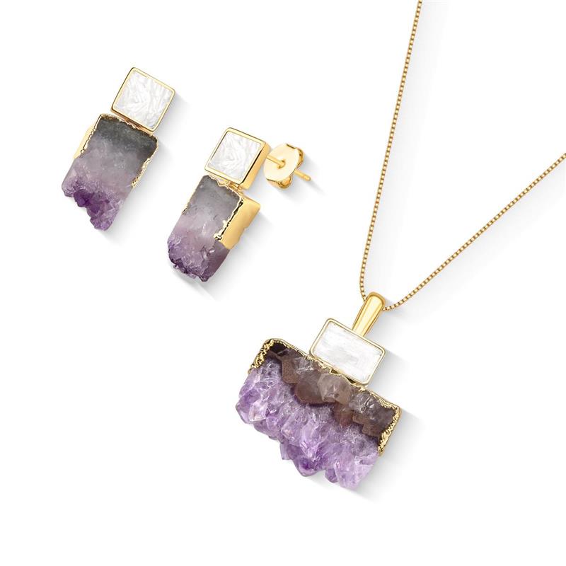 Conjunto Brilhato Pedras Naturais Brasileiras — Folheado a Ouro