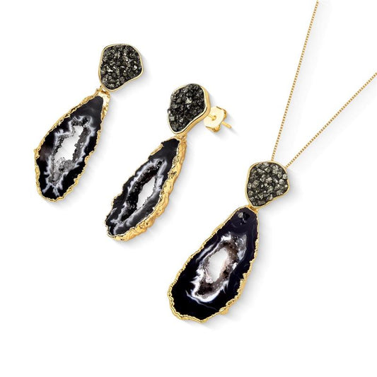 Conjunto Brilhato Pedras Naturais Brasileiras — Folheado a Ouro