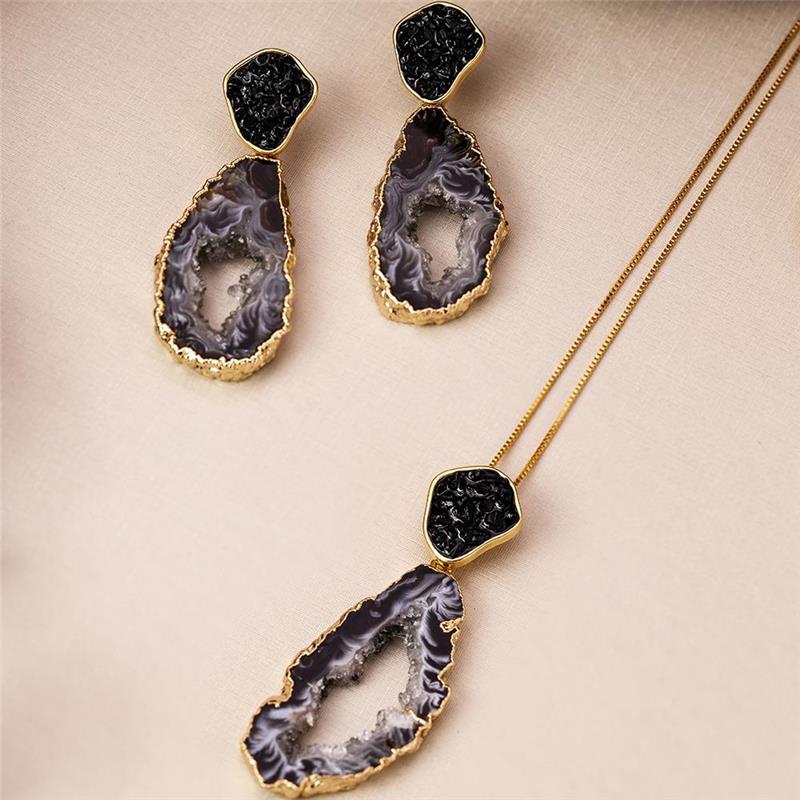 Conjunto Brilhato Pedras Naturais Brasileiras — Folheado a Ouro
