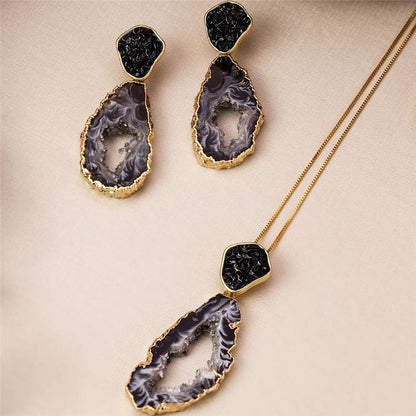 Conjunto Brilhato Pedras Naturais Brasileiras — Folheado a Ouro