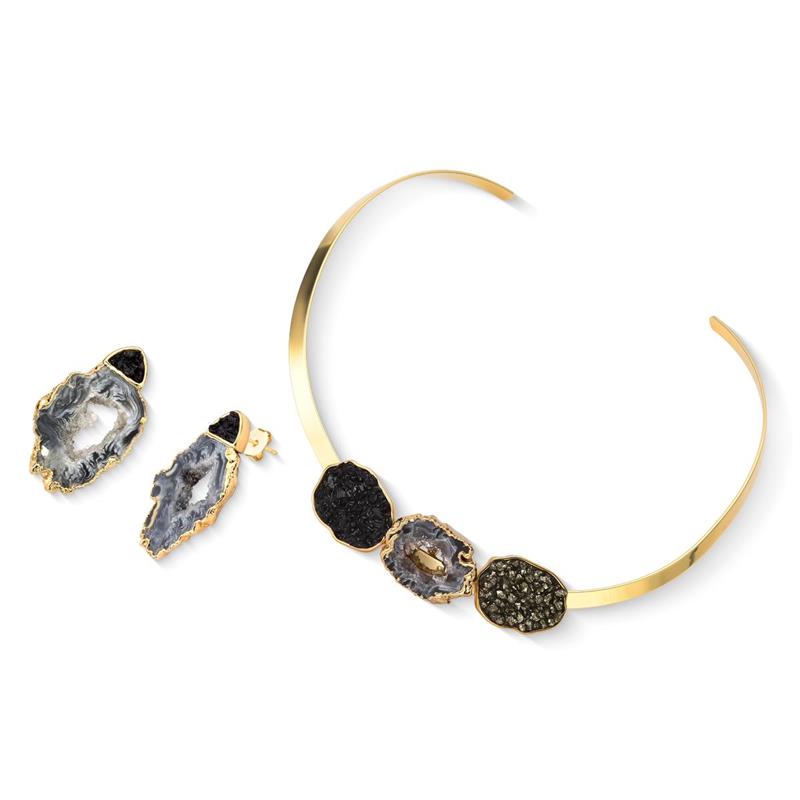 Conjunto Brilhato Pedras Naturais Brasileiras — Folheado a Ouro