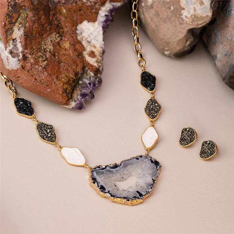 Conjunto Brilhato Pedras Naturais Brasileiras — Folheado a Ouro