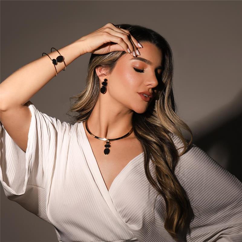 Conjunto Brilhato Pedras Naturais Brasileiras — Folheado a Ouro
