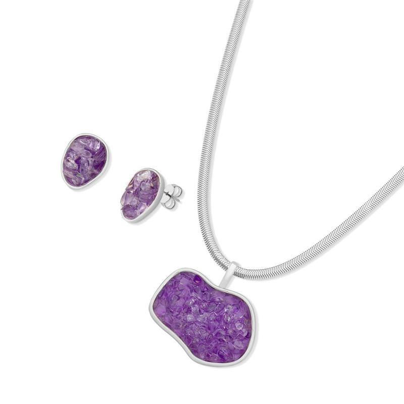 Conjunto Brilhato Pedras Naturais Brasileiras — Folheado a Ouro — AMETISTA
