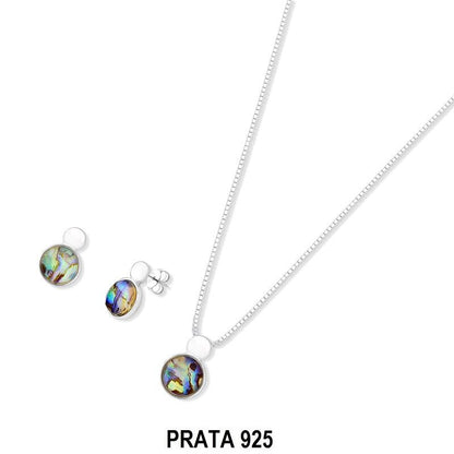 Conjunto Brilhato Pedras Naturais Brasileiras — Folheado a Prata — HEMATITA