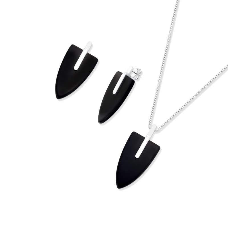 Conjunto Brilhato Pedras Naturais Brasileiras — Folheado a Prata — OBSIDIANA