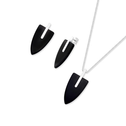 Conjunto Brilhato Pedras Naturais Brasileiras — Folheado a Prata — OBSIDIANA