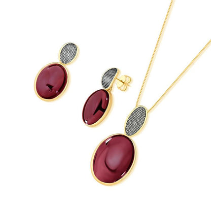 Conjunto Brilhato folheado a ouro e ródio negro com pedra oval perolada - foto 3