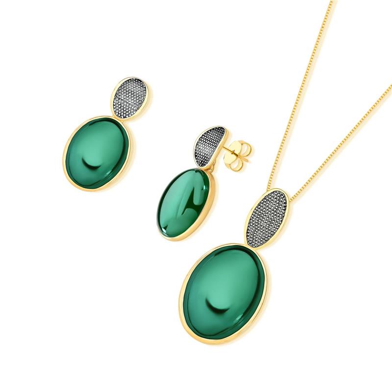 Conjunto Brilhato folheado a ouro e ródio negro com pedra oval perolada - foto 4
