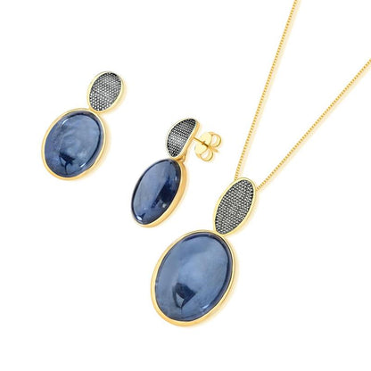 Conjunto Brilhato folheado a ouro e ródio negro com pedra oval perolada - foto 5