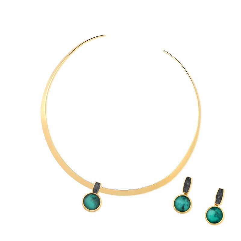 Conjunto Brilhato Pedras Naturais Brasileiras — Folheado a Ouro