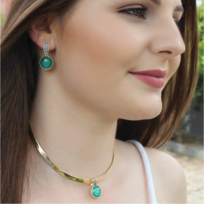 Conjunto Brilhato Pedras Naturais Brasileiras — Folheado a Ouro
