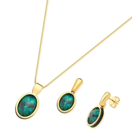 Conjunto Brilhato Pedras Naturais Brasileiras — Folheado a Ouro — HEMATITA