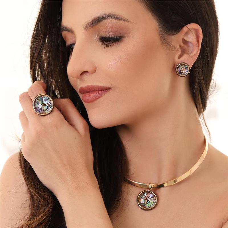 Conjunto Brilhato Pedras Naturais Brasileiras — Folheado a Ouro