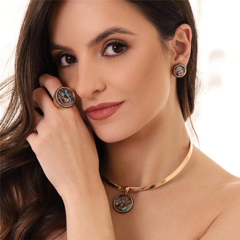 Conjunto Brilhato Pedras Naturais Brasileiras — Folheado a Ouro