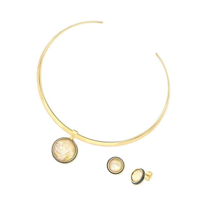 Conjunto Brilhato Pedras Naturais Brasileiras — Folheado a Ouro — AMETISTA