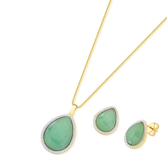 CONJUNTO FOLHEADO A OURO E RÓDIO BRANCO